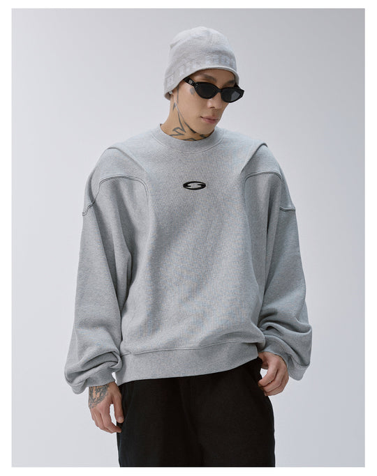 F2CE Pleated Splicing Embroidered Logo Sweatshirt | Face 3 Face