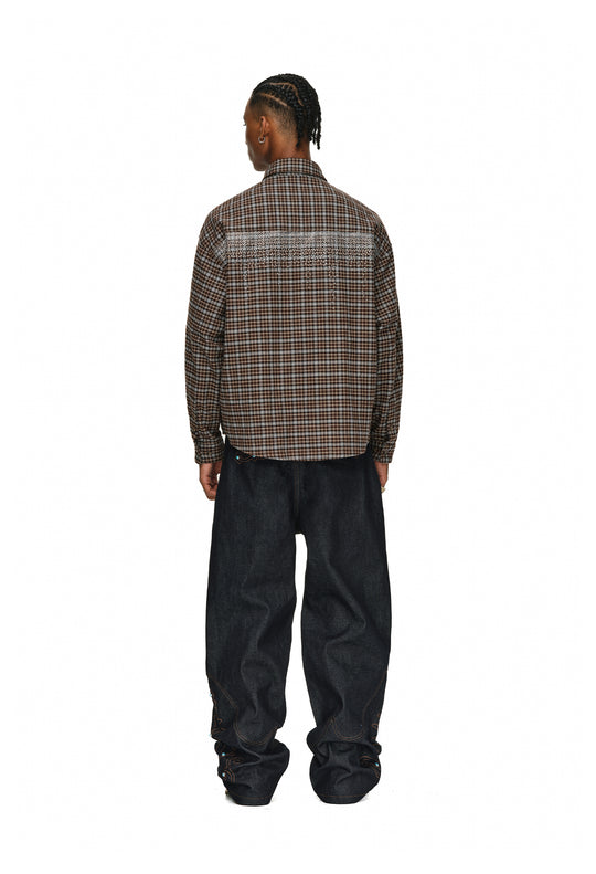 ANTIDOTE Rhinestone Flannel Plaid Long Sleeve Shirt | Face 3 Face