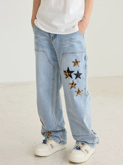 Harsh and Cruel Vintage Star Patches Double Knee Jeans | Face 3 Face