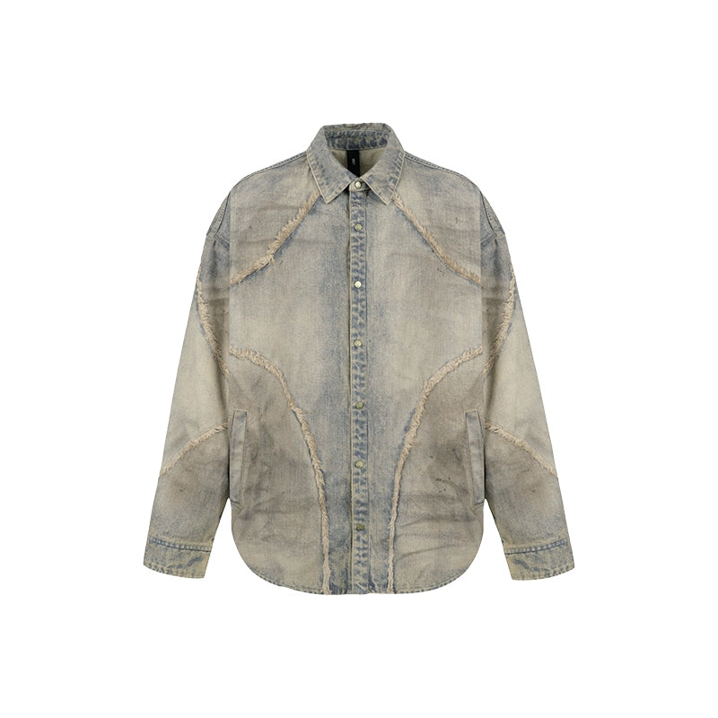 1807 Rust Aged Digital Print Denim Long Sleeve Shirt | Face 3 Face