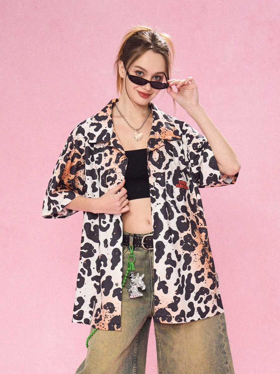 EMPTY REFERENCE Leopard Print Short Sleeved Shirt