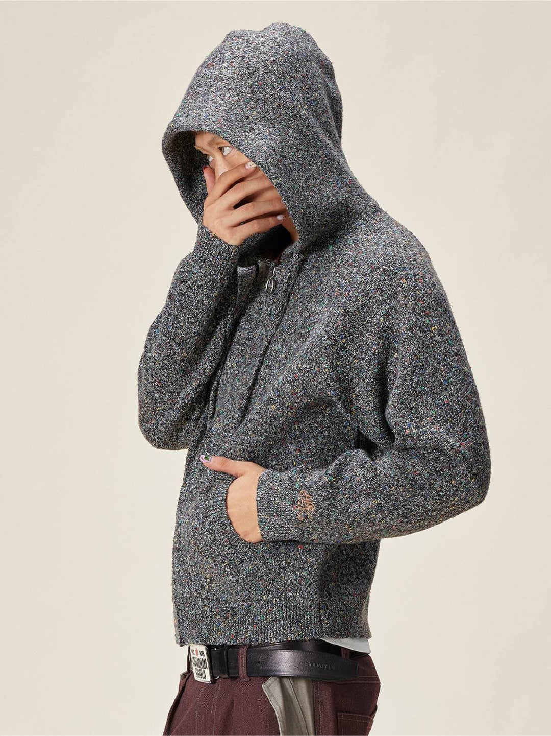EVILKNIGHT(EK) Speckled Knit Zip Up Hoodie