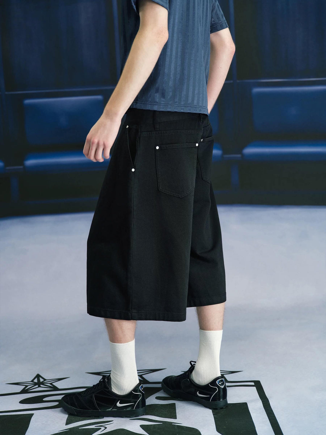 S45 3D Pleat Washed Denim Baggy Shorts | Face 3 Face