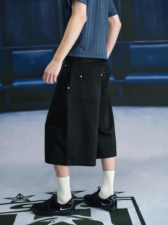 S45 3D Pleat Washed Denim Baggy Shorts | Face 3 Face