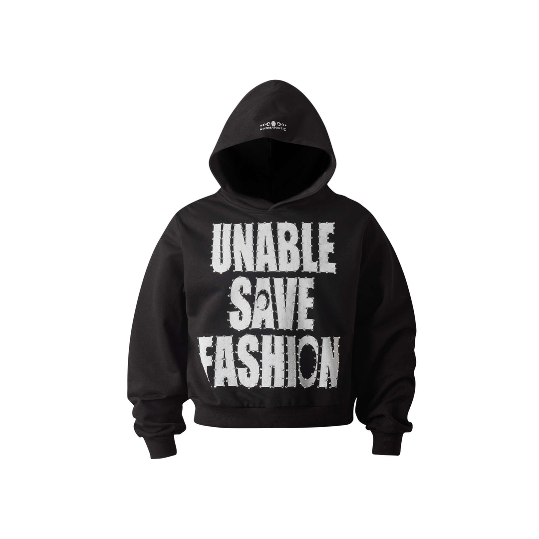 KARMANISTIC Rhinestone Embellished Slogan Print Hoodie | Face 3 Face