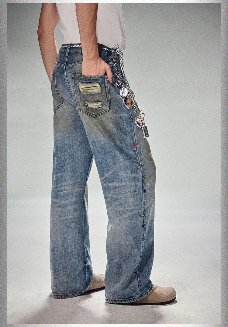 DICETINY Dirty Dyed Outside Jeweled Studs Jeans | Face 3 Face