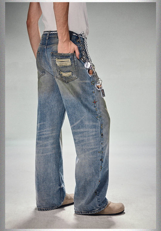 DICETINY Dirty Dyed Outside Jeweled Studs Jeans | Face 3 Face