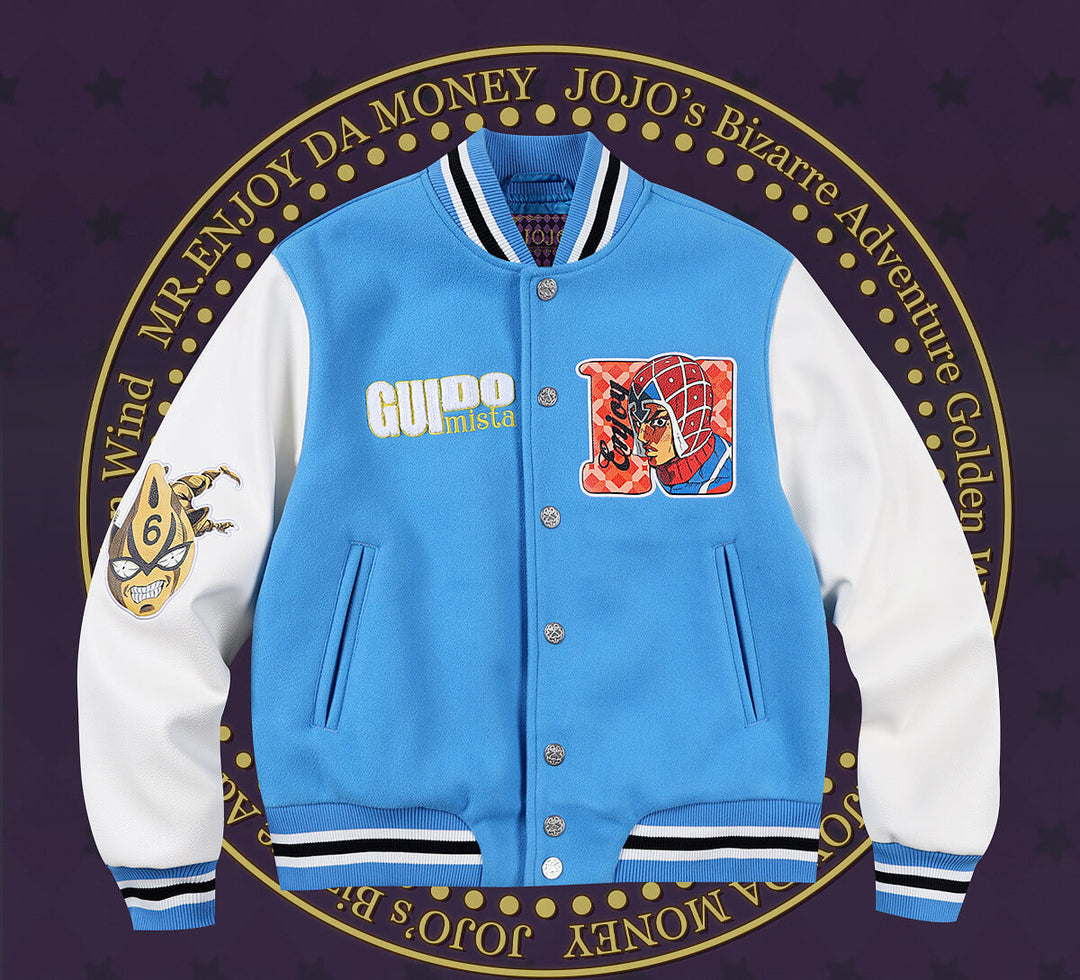 MEDM × JOJO Embroidered Patch Varsity Jacket | Face 3 Face