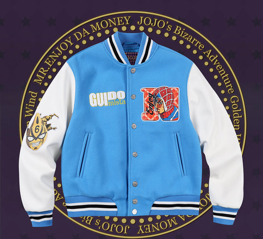 MEDM × JOJO Embroidered Patch Varsity Jacket | Face 3 Face