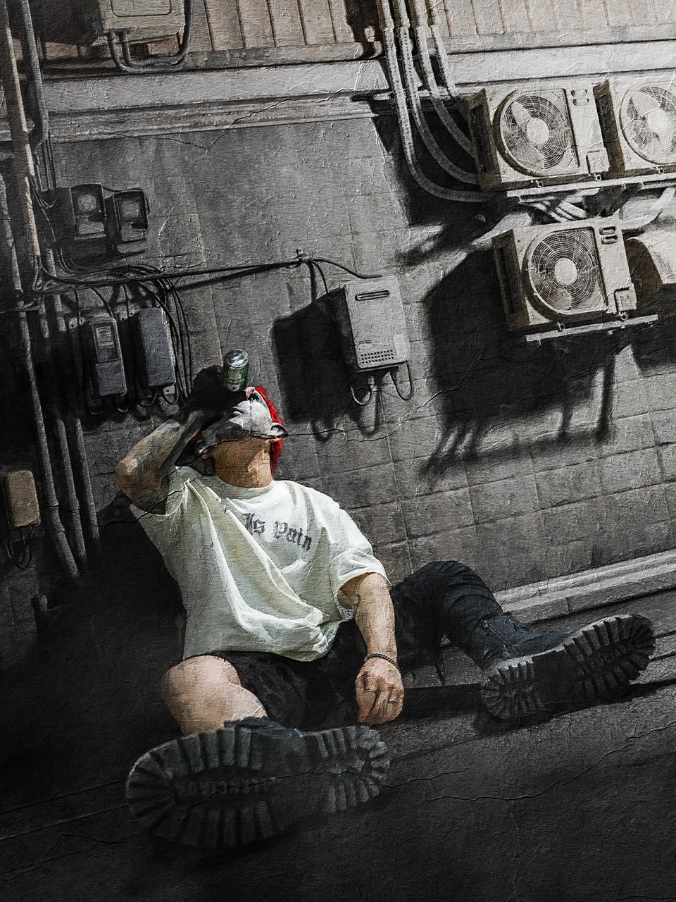 UNDERWATER Dirty-Dyed Distressed Life Is Pain Printed Tee | Face 3 Face