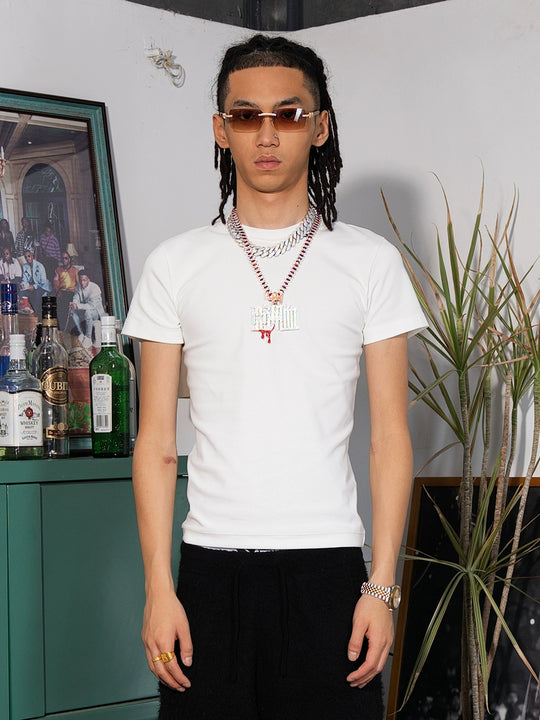 TGFCLUB 223 Neck Embroidered Stretch Slim Tee | Face 3 Face