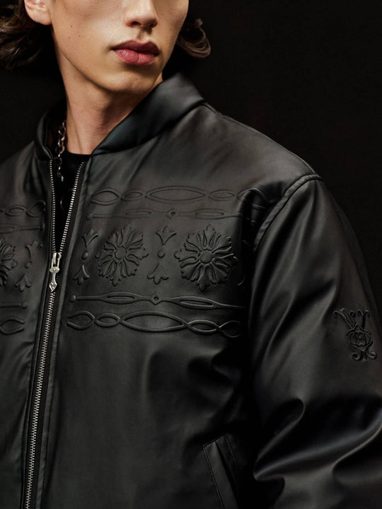 YADcrew Embossed PU Leather Down Jacket | Face 3 Face