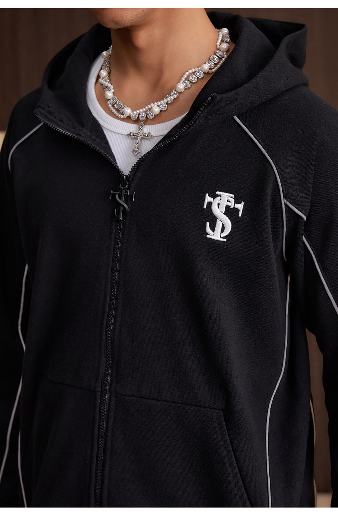 Small Town Kid Reflective Accent Line Zip Up Hoodie | Face 3 Face