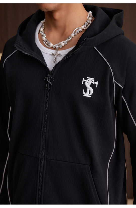 Small Town Kid Reflective Accent Line Zip Up Hoodie | Face 3 Face