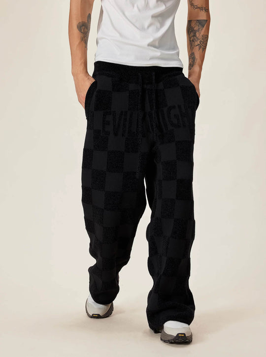 EVILKNIGHT(EK) Jacquard Logo Plaid Knit Pants | Face 3 Face