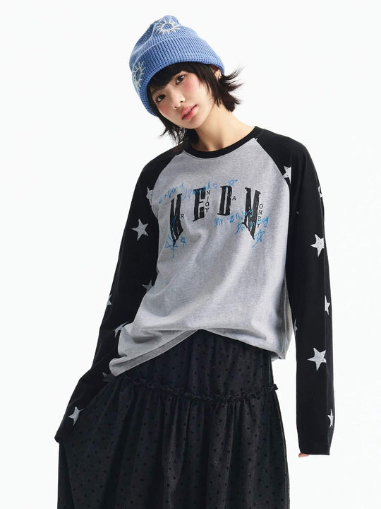 MEDM Star Print Raglan Long Sleeve Tee | Face 3 Face