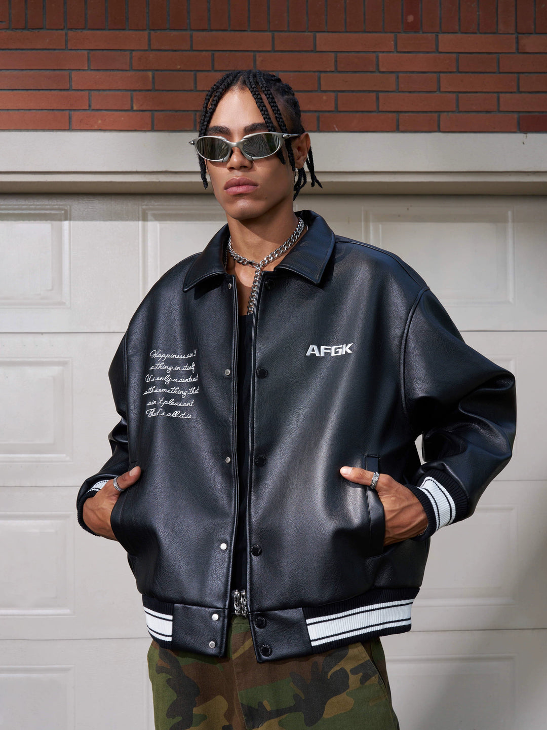 AFGK Star Angel Embroidered Racing Leather Jacket | Face 3 Face