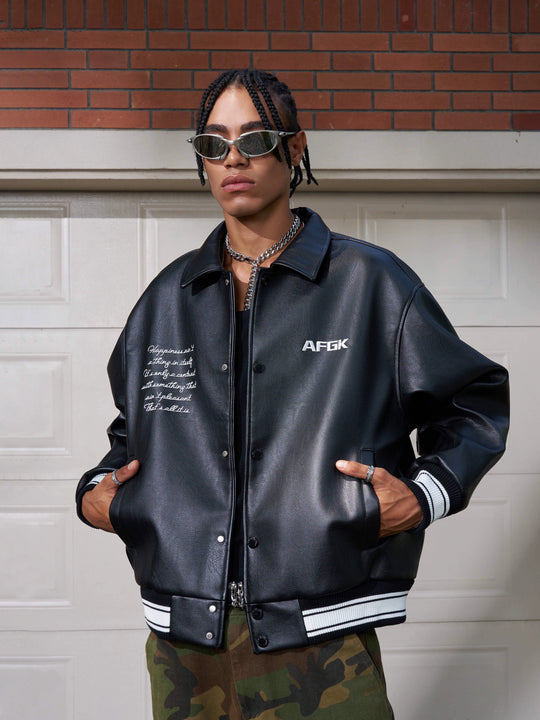 AFGK Star Angel Embroidered Racing Leather Jacket | Face 3 Face