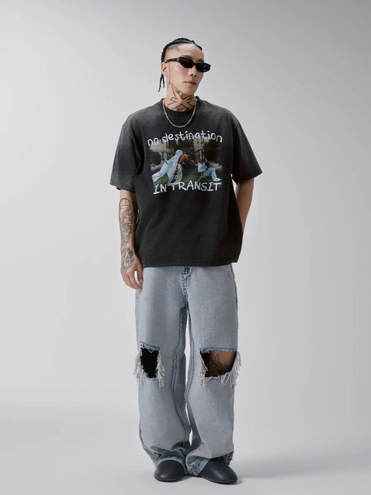 F2CE Vintage Photo Print Washed Distressed Short Sleeve Tee | Face 3 Face