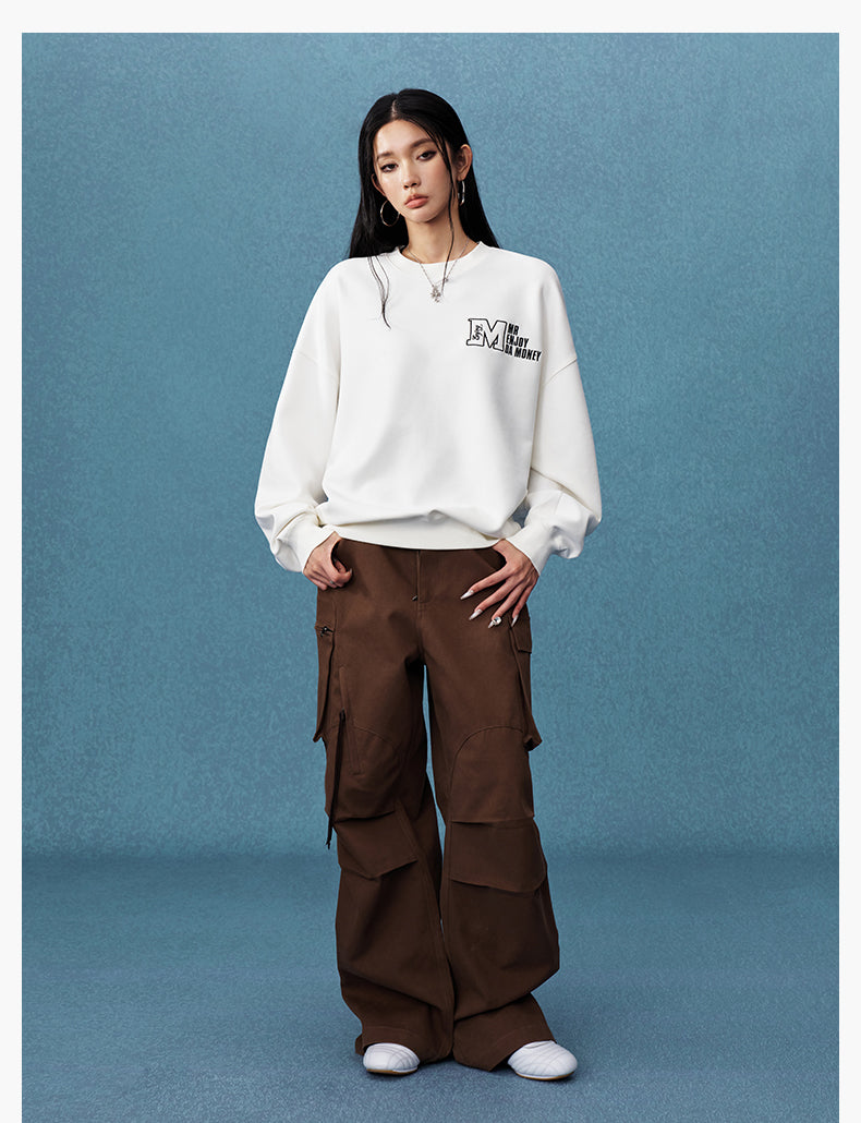 MEDM Logo Label Embroidered Suede Sweatshirt | Face 3 Face