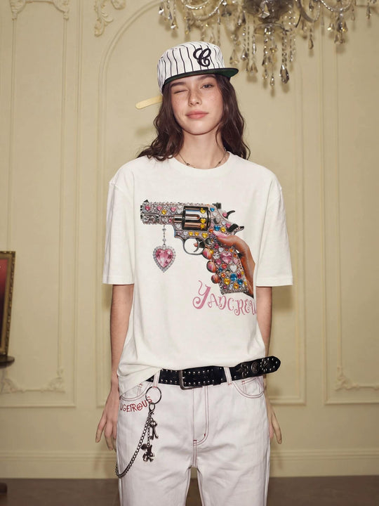 YADcrew Rhinestone Revolver Digital Print Tee | Face 3 Face