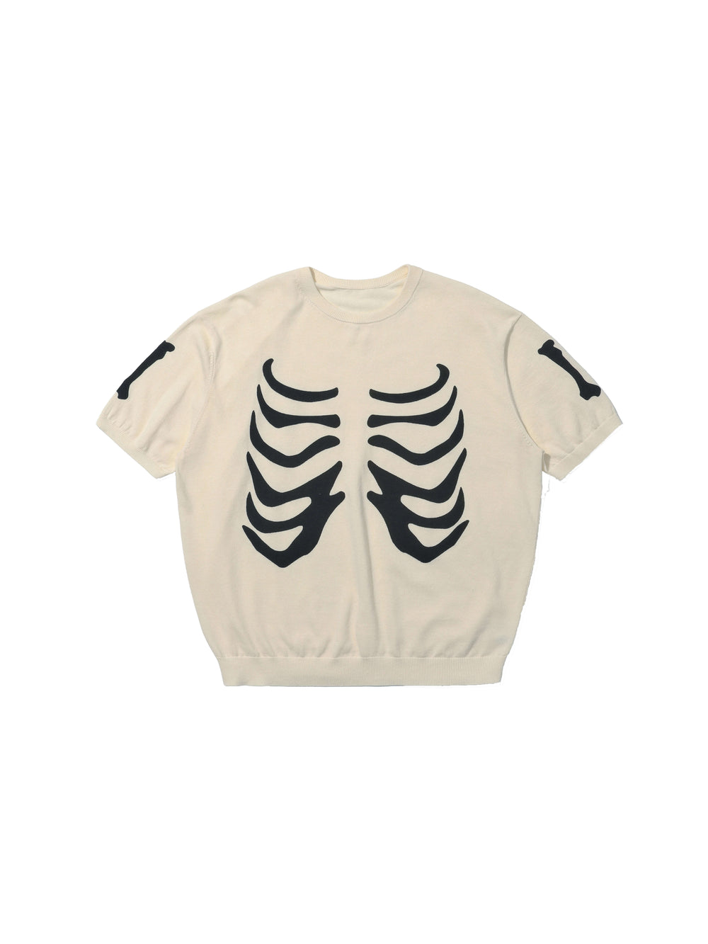 LIBERAFIT Skeleton Print Knit Ribbed Trim Short Sleeve Tee