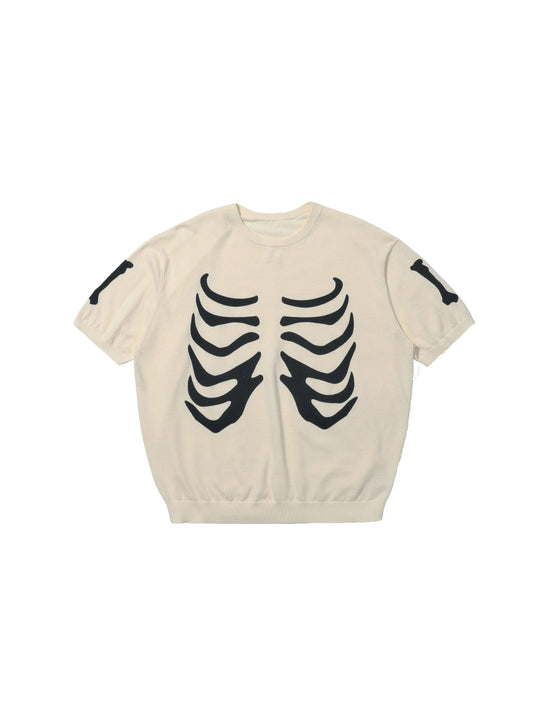LIBERAFIT Skeleton Print Knit Ribbed Trim Short Sleeve Tee