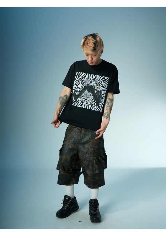 EVILKNIGHT(EK) 3D Portrait and Letter Print Tee | Face 3 Face