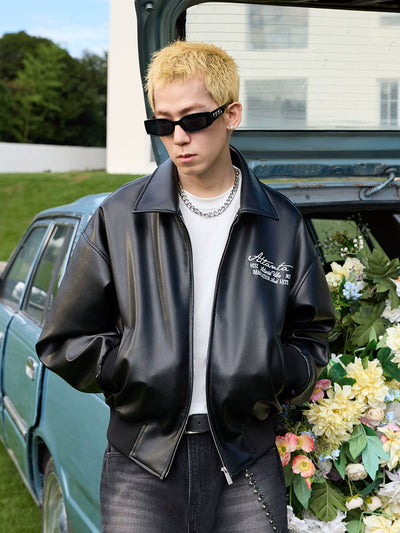 Harsh and Cruel Retro Pearl Embroidered Leather Jacket | Face 3 Face