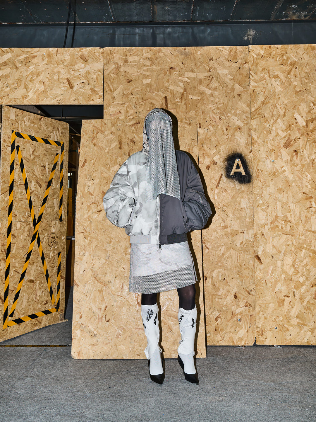 BLIND NO PLAN Graffiti Print Hooded Mixed Fabrics MA-1 Bomber Jacket | Face 3 Face