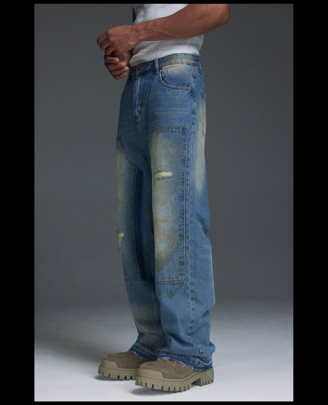 NOVACAM Washed Distressed Double Knee Jeans | Face 3 Face