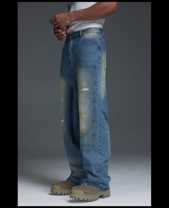 NOVACAM Washed Distressed Double Knee Jeans | Face 3 Face