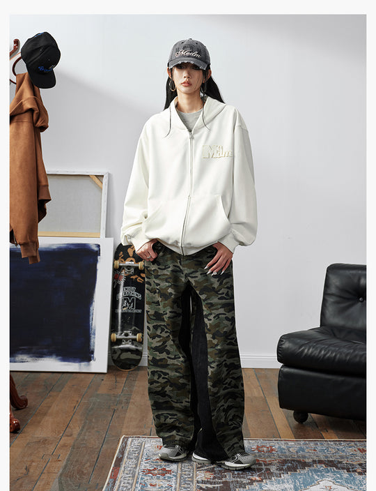 MEDM Suede Logo Patch Zip-Up Hoodie | Face 3 Face