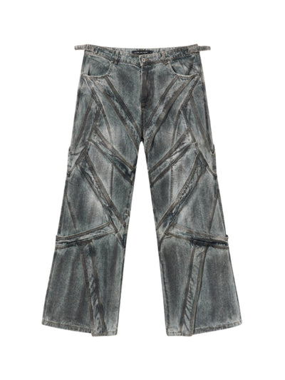 BLIND NO PLAN Multi Fly Split Structure Washed Distressed Jeans | Face 3 Face