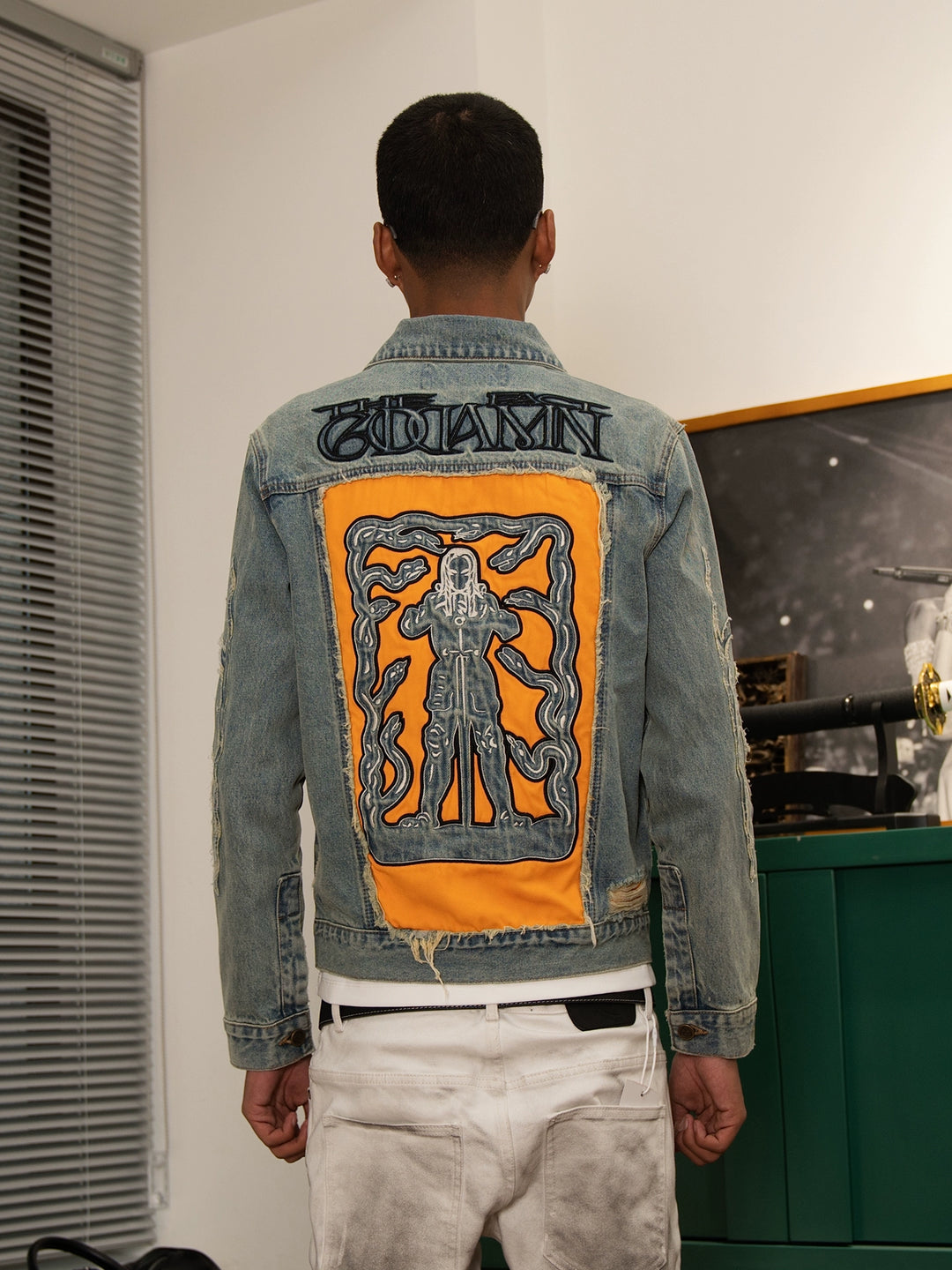 TGFCLUB Washed Hole Patch Embroidered Denim Jacket | Face 3 Face