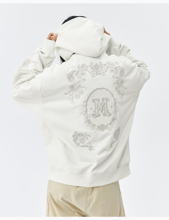 MEDM Patterned Flower Embroidered Zip Up Hoodie | Face 3 Face