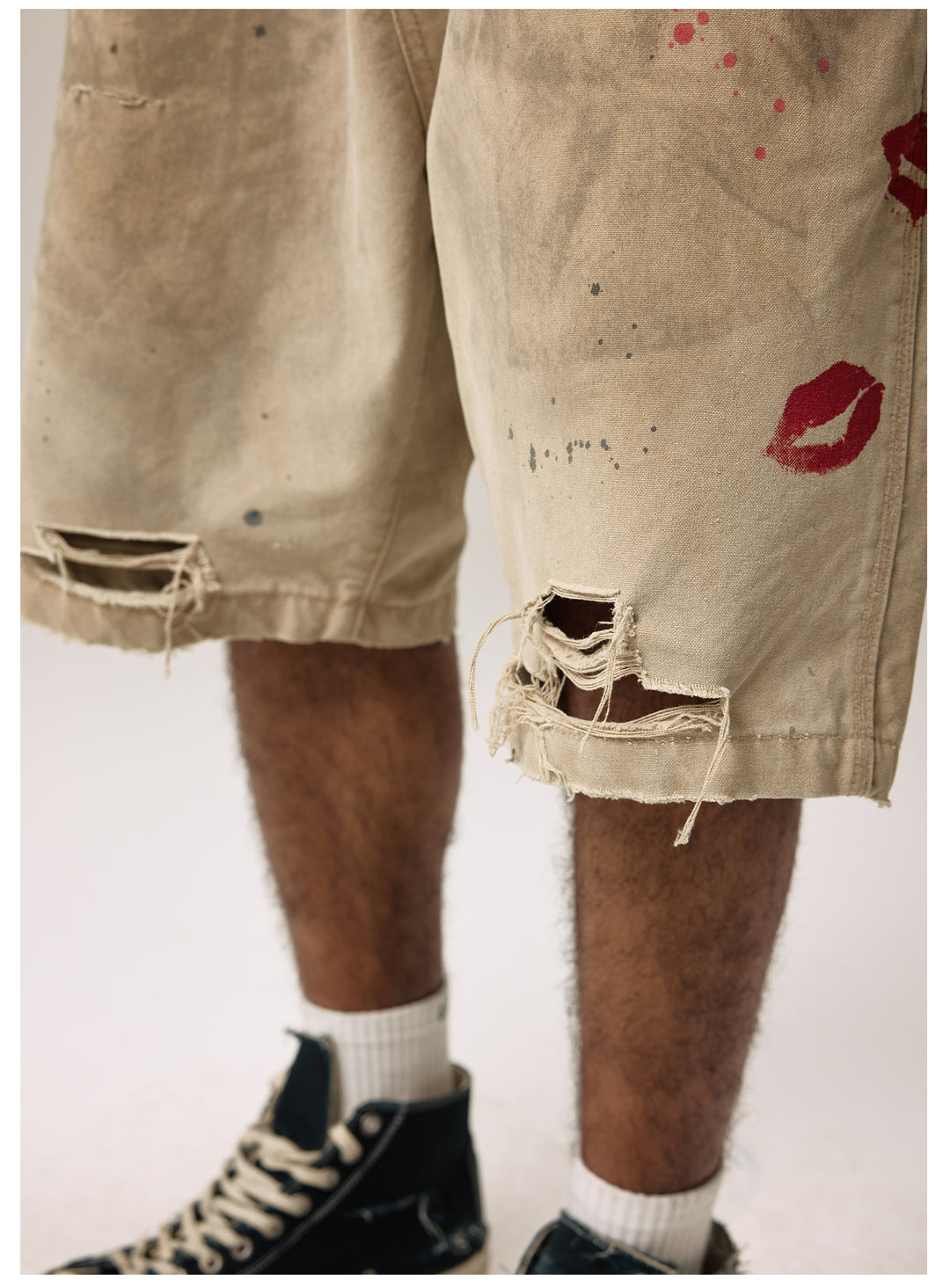 Remedy Kiss Mark Distressed Hole Work Painter Shorts | Face 3 Face