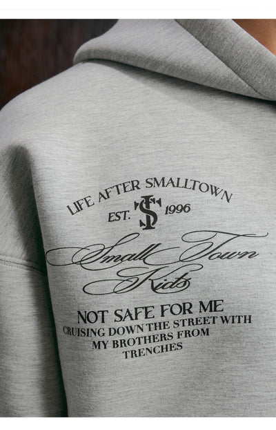 Small Town Kid Badge Logo Print Zip Up Hoodie | Face 3 Face