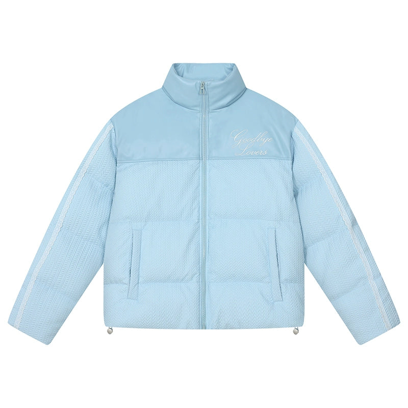 Harsh and Cruel PU Leather Lace Panel Short Puffer Jacket | Face 3 Face