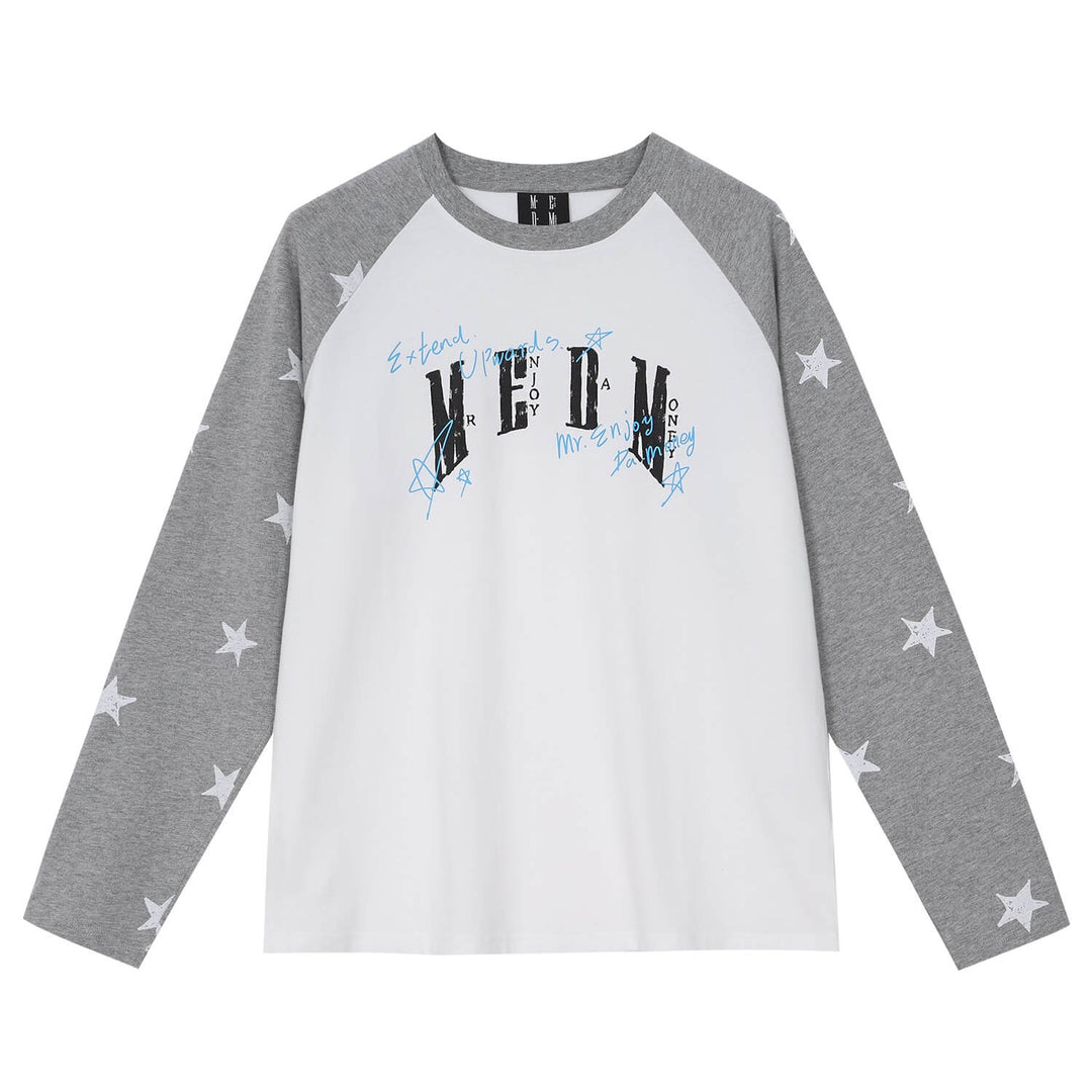 MEDM Star Print Raglan Long Sleeve Tee | Face 3 Face