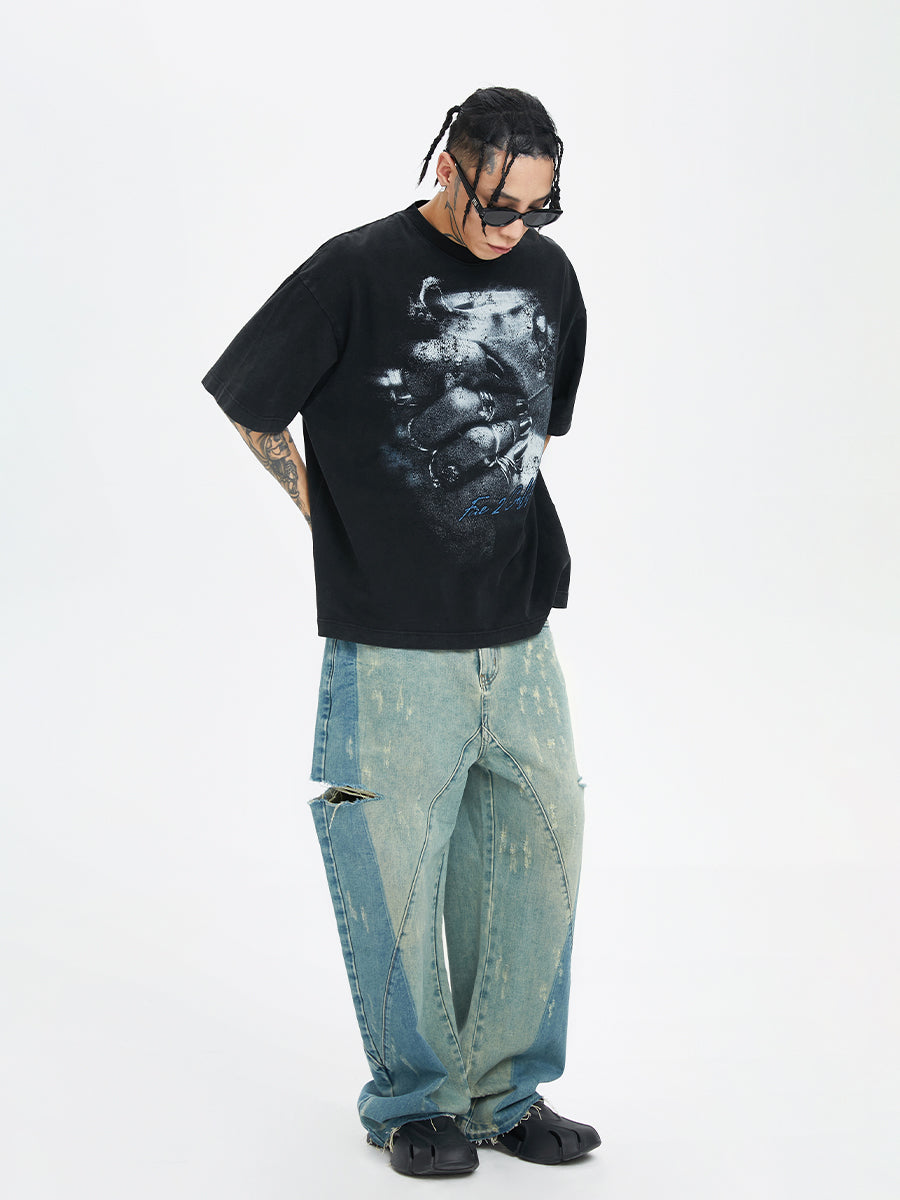 F2CE Heavy Washing Old Vintage Crush Printed Tee