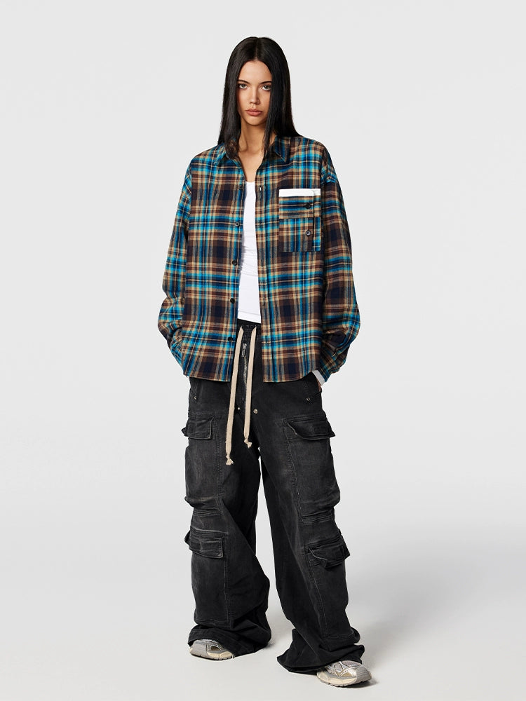 Achock Design Pocket Plaid Long Sleeved Shirt | Face 3 Face