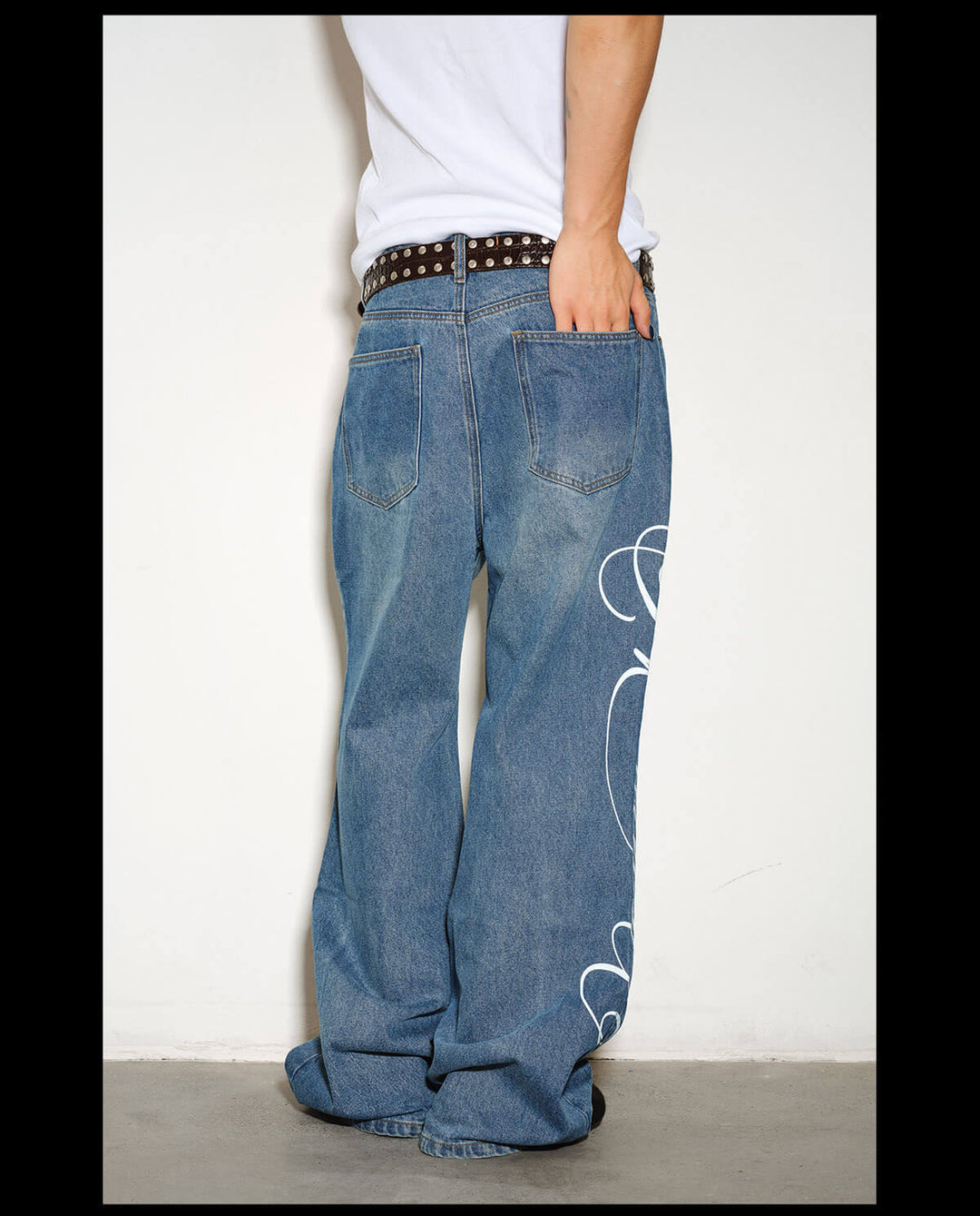 NOVACAM Vintage Washed Letter Print Flared Jeans | Face 3 Face
