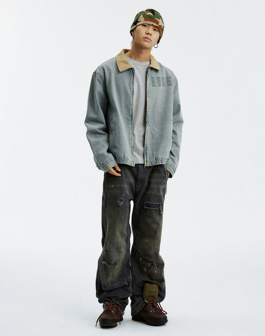 MEDM Corduroy Collar Washed Denim Jacket | Face 3 Face