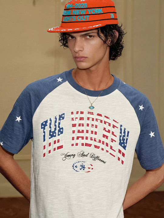 YADcrew American Star Print Raglan Color Block Tee | Face 3 Face