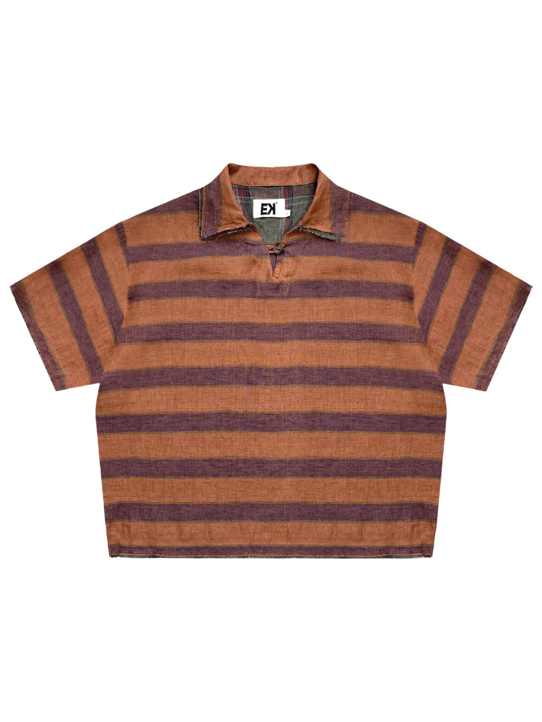 EVILKNIGHT(EK) Striped Plaid Tie-Dye Linen Polo Shirt | Face 3 Face