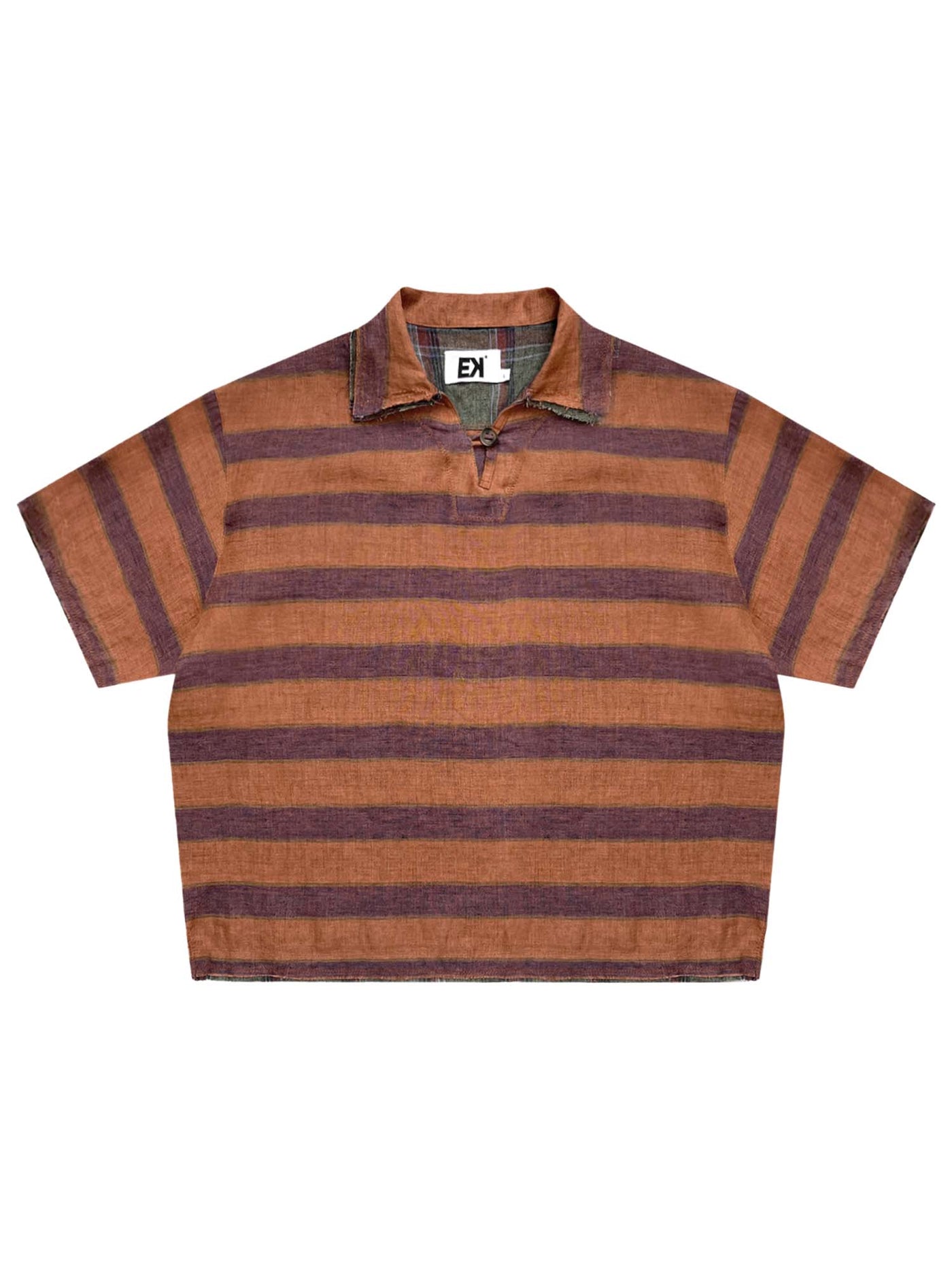 EVILKNIGHT(EK) Striped Plaid Tie-Dye Linen Polo Shirt | Face 3 Face