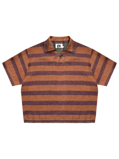 EVILKNIGHT(EK) Striped Plaid Tie-Dye Linen Polo Shirt | Face 3 Face