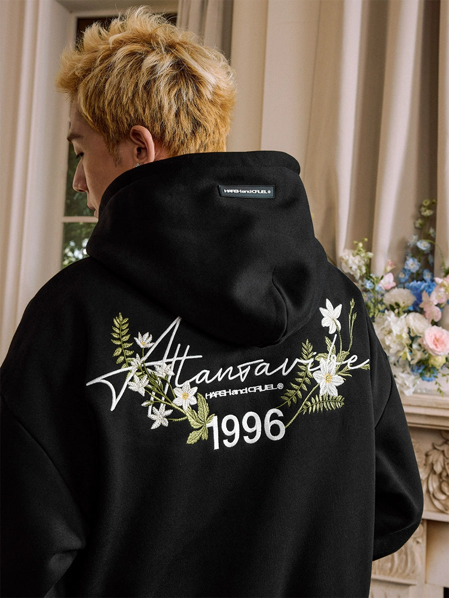 Harsh and Cruel Floral Wreath Embroidered Botanical Hoodie | Face 3 Face