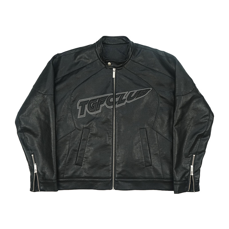 TGFCLUB Logo Embroidered Racing Leather Jacket | Face 3 Face